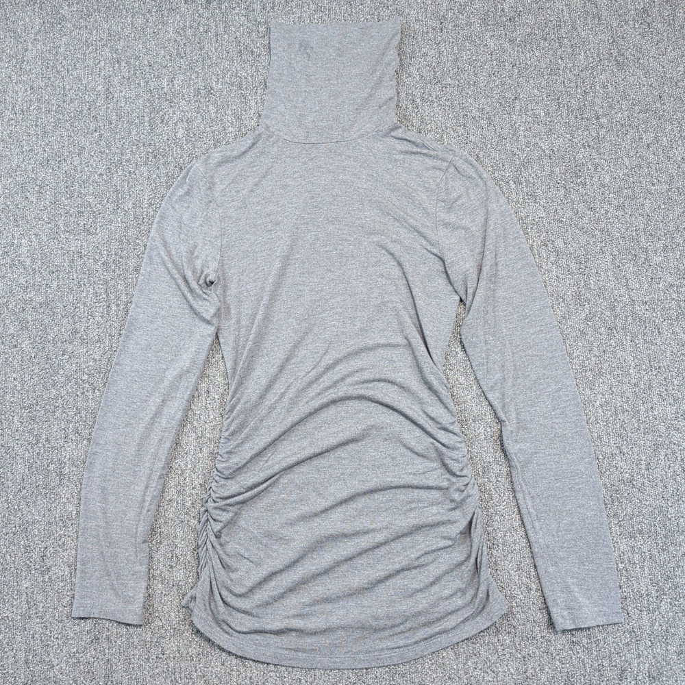 C. Wonder Minimalist Ruched Turtleneck S Grey Modal Stretch Long Sleeve Top